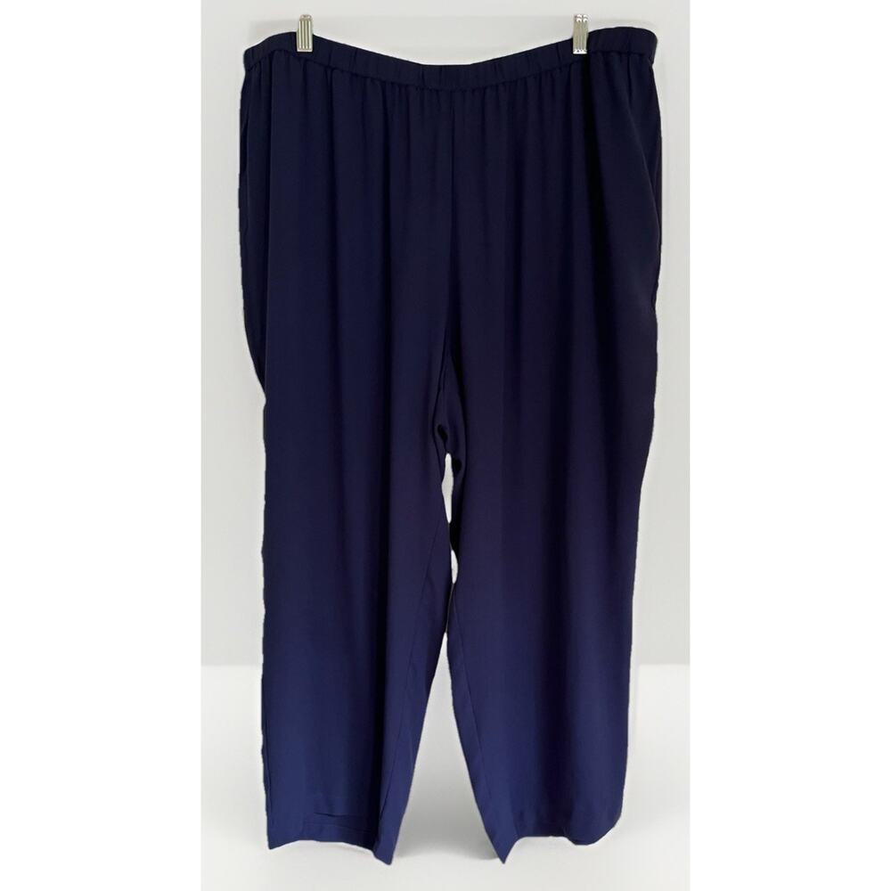 NWT Eileen Fisher 1X Silk Georgette Crepe Straight Crop Pants Midnight $248